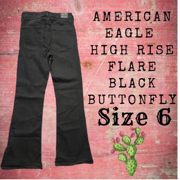 American Eagle High Rise Flare Black Button Fly Jeans Size 6 Regular - Picture 2 of 5